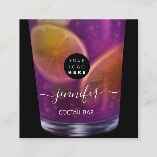 Pub Drinks Bar Restaurant Lounge Logo Violet Quadratische Visitenkarte (Vorderseite)