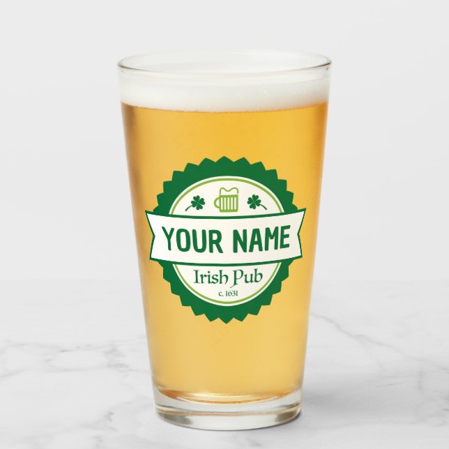 Pub irlandais personnalisé 16 oz. Verre de bière (Devant (rempli))
