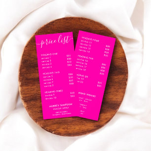 Publicitaire Carte de prix de catalogue rose