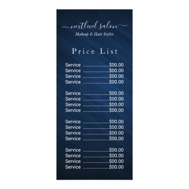 Publicitaire Carte de tarif de salon de coiffure rose élégant (Devant)