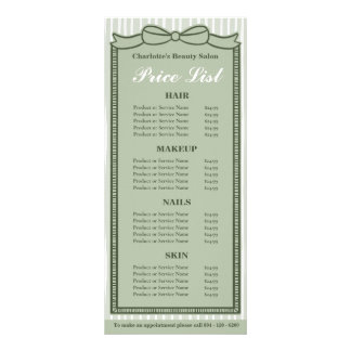Publicitaire Carte de tarif de salon rayée avec cadre à nœud ve