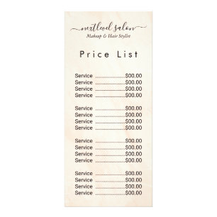Publicitaire Carte de tarifs élégante pour salon moderne