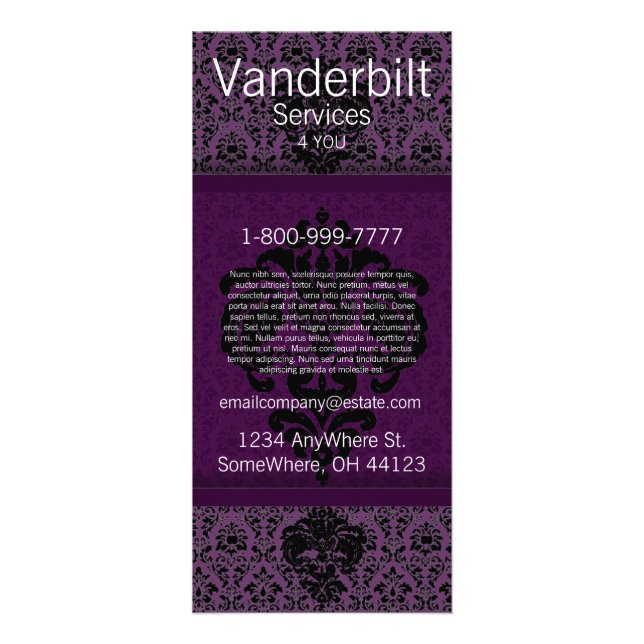 Publicitaire Carte rack Damask noire et violette (Devant)