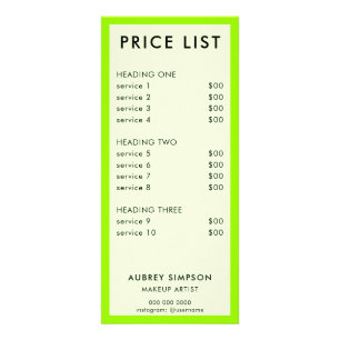 Publicitaire Carte rack Green Minimal Price List