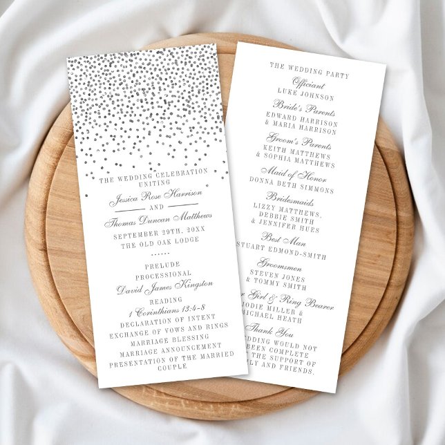 Publicitaire Carte vintage Glam Silver Confetti Wedding Program (Créateur téléchargé)