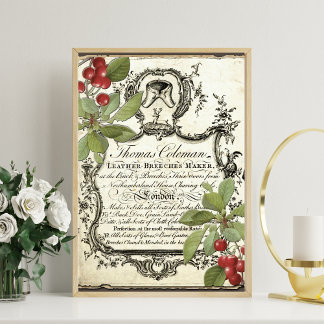 Publicité en cuir vintage et poster de fleurs