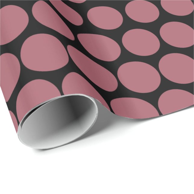 Puce Polka Dot Modern Black Geschenkpapier (Rolleneckpunkt)