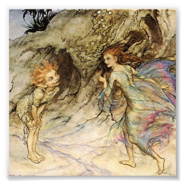 "Puck and a Fairy" Wasserfarbe von Arthur Rackham Fotodruck (Vorne)