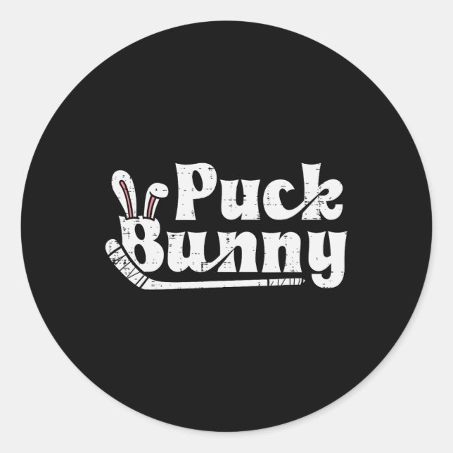 Puck Bunny Ice Hockey Stick Niedliche Spieler Männ Runder Aufkleber (Vorderseite)