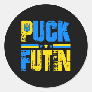Puck Futin Geschenk T-Shirt Ukrainische Flagge Lie Runder Aufkleber