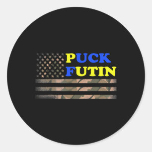 Puck Futin Stand Ich mit Ukraine-Amerika-Flagge Runder Aufkleber