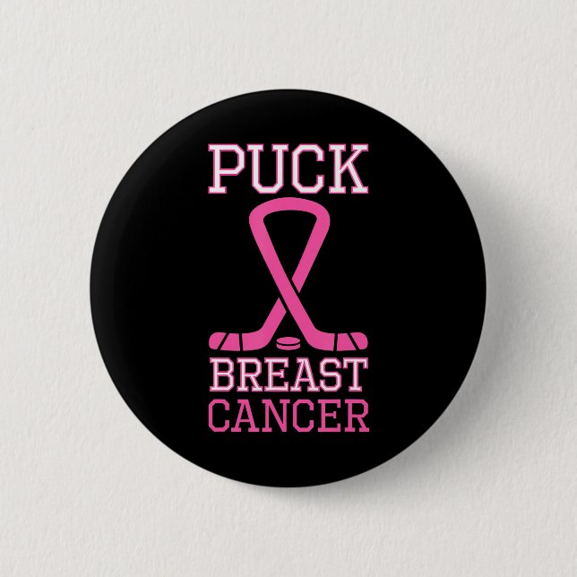 Puck Rosa Brustkrebs Schleife Eishockeykrebs Button (Vorderseite)
