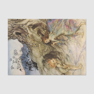 „Puck und eine Fee“ Aquarell von Arthur Rackham Seidenpapier