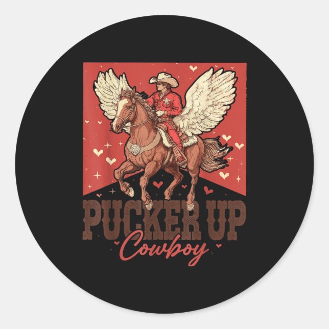 Pucker Up Cowboy Funny Western Valentines  Runder Aufkleber (Vorderseite)