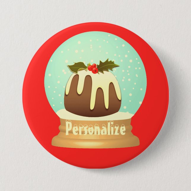 Pudding Schneeglobe Winterkuchen rot grün Button (Vorderseite)