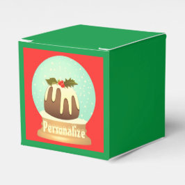 Pudding Schneeglobe Winterkuchen rot grün Geschenkschachtel