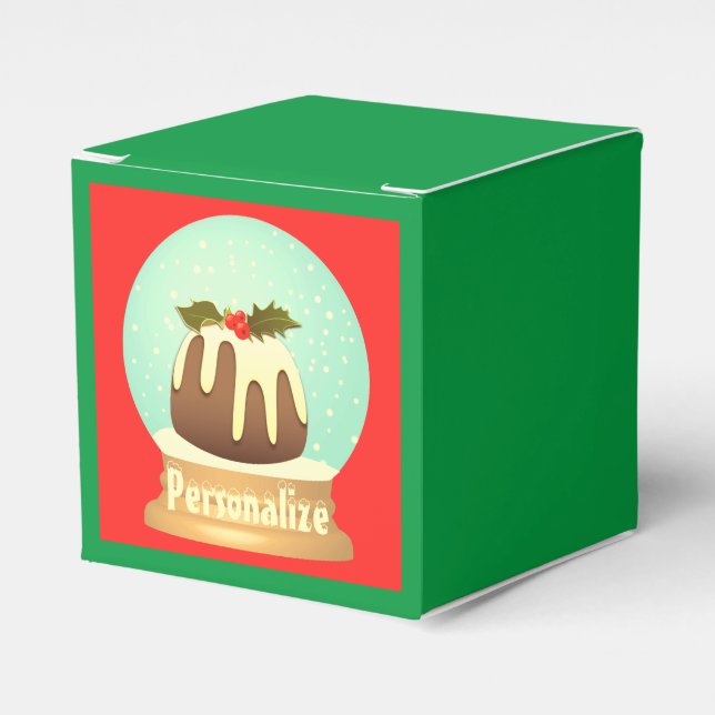 Pudding Schneeglobe Winterkuchen rot grün Geschenkschachtel (Vorderseite)