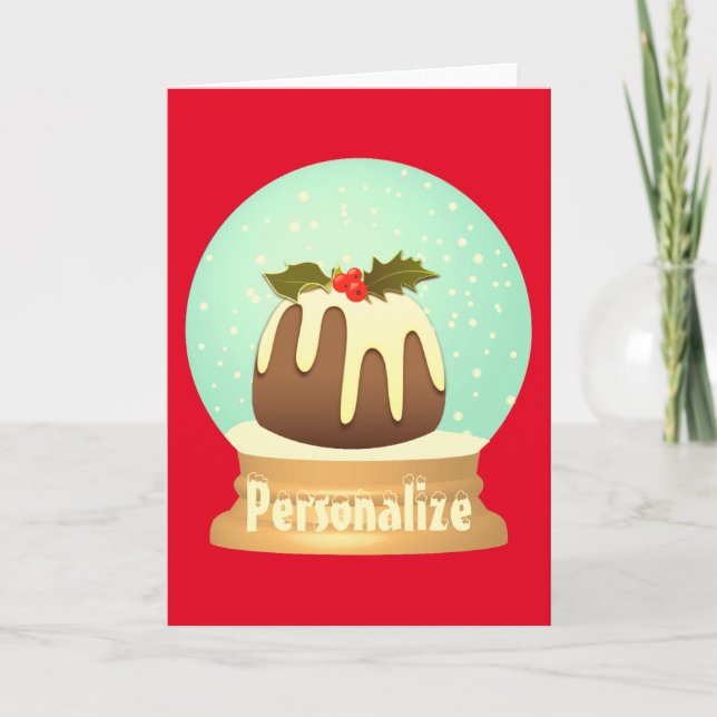 Pudding Schneeglobe Winterkuchen rot grün Karte (Vorderseite)