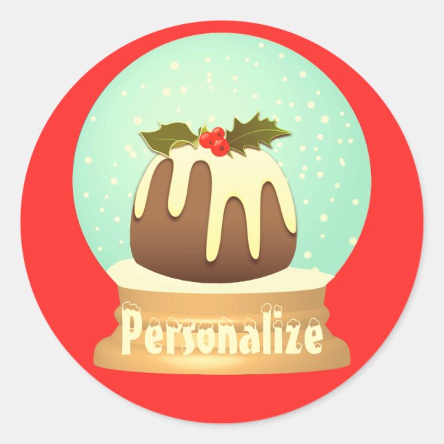 Pudding Schneeglobe Winterkuchen rot grün Runder Aufkleber (Vorderseite)