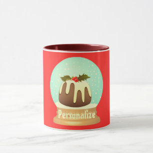 Pudding Schneeglobe Winterkuchen rot grün Tasse