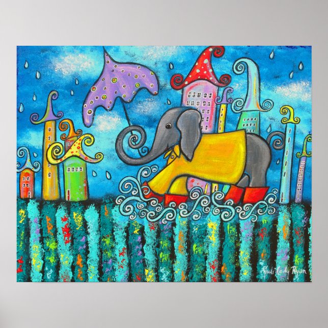 Puddle Jumping Elephant Art Poster (Vorne)