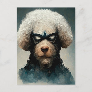 Pudel als Superheld-Hund verkleidet Postkarte