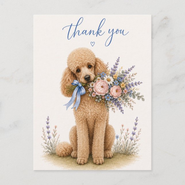 Pudel-Blumenstrauß Dankeschön Postkarte (Vorderseite)
