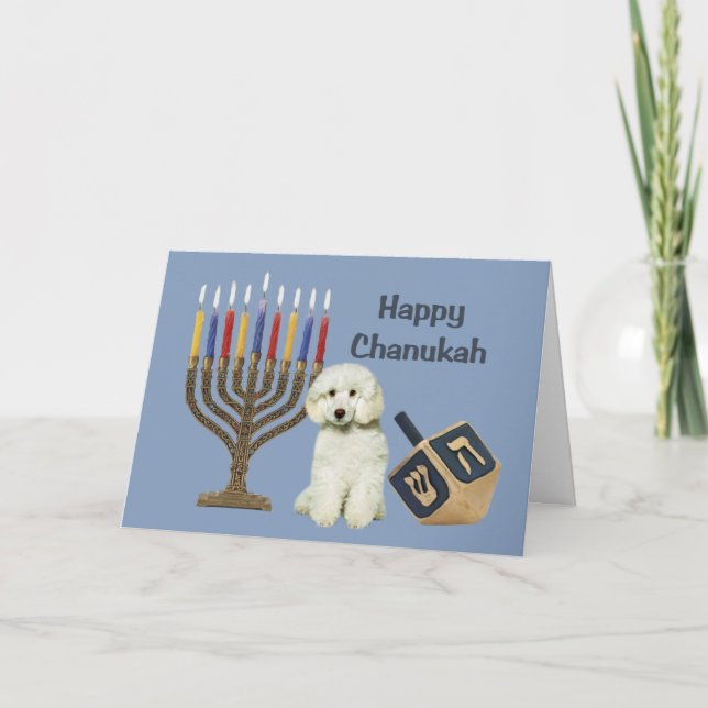 Pudel Chanukah Karte Menorah Dreidel (Vorderseite)