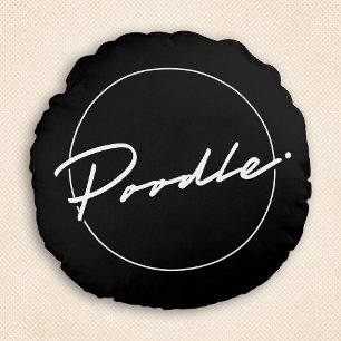 Pudel Chic Fancy Script Elegant Schwarz Rund Wurft Rundes Kissen