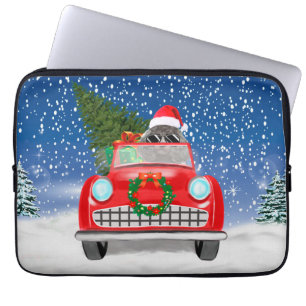 Pudel fährt Auto im Schnee Weihnachten Laptopschutzhülle
