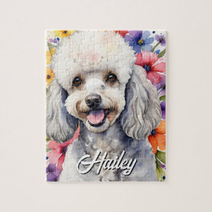 Pudel Familienhund Wasserfarbe Floral Farbige