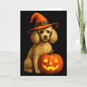 Pudel Halloween Kürbis Hexenhut Hund Kunst Familie Karte