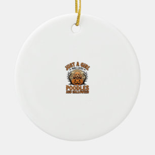 Pudel Halloween Mädchen Vintage Kürbis Hund Shirt Keramik Ornament