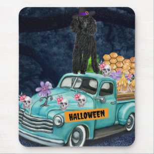 Pudel-Hund-Halloween-LKW Gruselige Nacht Mousepad