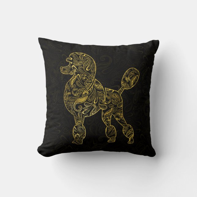 Pudel-Hund in Goldpaisley-Muster Kissen (Vorderseite)
