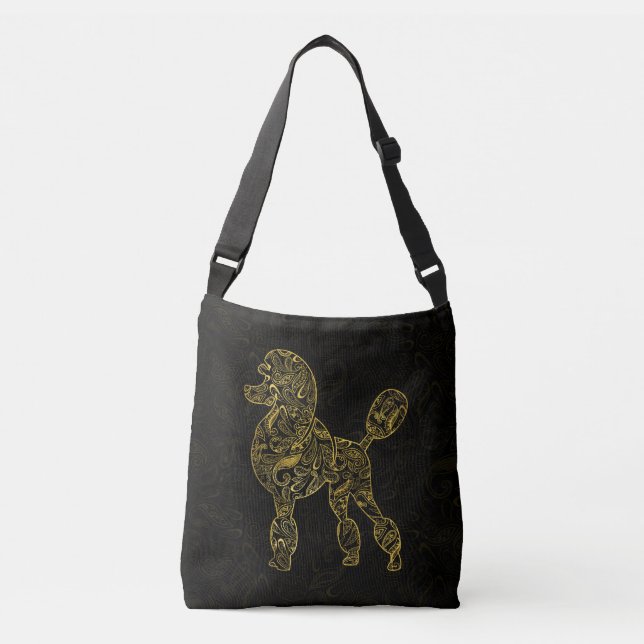 Pudel-Hund in Goldpaisley-Muster Tragetaschen Mit Langen Trägern (Vorderseite)