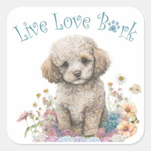 Pudel-Hund-Mama Floral Quadratischer Aufkleber