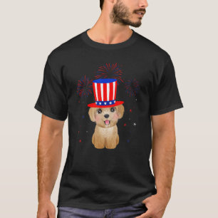 Pudel Hund Rot Weiß Blau Feuerwerk Dekor 4. Juli T-Shirt