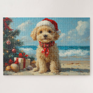 Pudel-Hund-Weihnachten Vintage-Strand