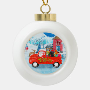 Pudel-Hund-Weihnachtslieferwagen Schnee Keramik Kugel-Ornament