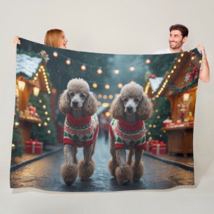 Pudel-Hunde Weihnachten Schnee Ferien Fleecedecke
