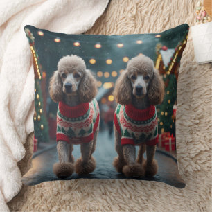 Pudel-Hunde Weihnachten Schnee Ferien Kissen