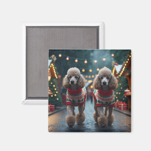 Pudel-Hunde Weihnachten Schnee Urlaub Magnet