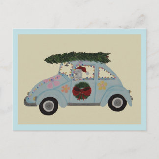 Pudel im Hippie-Auto zu Weihnachten Einladungspostkarte