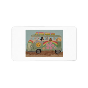Pudel im Hippie-Van Adressaufkleber