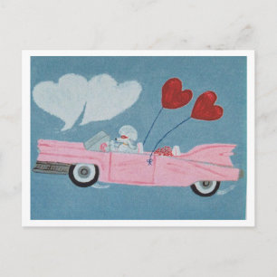 Pudel im rosa Cabrio Postkarte