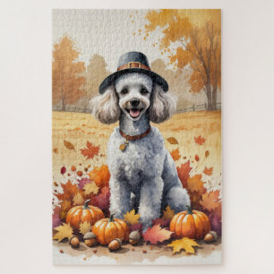 Pudel in Herbstlaub-Erntedank-Kunst