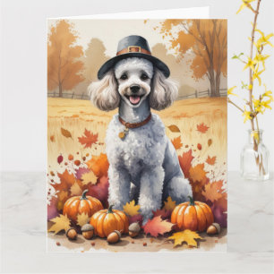 Pudel in Herbstlaub-Erntedank-Kunst Karte