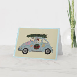 Pudel in Hippie-Auto zu Weihnachten Karte