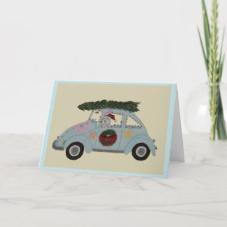 Pudel in Hippie-Auto zu Weihnachten Karte